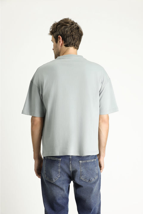 Medium Grey Crew Neck Oversize Printed Supreme Cotton T-Shirt