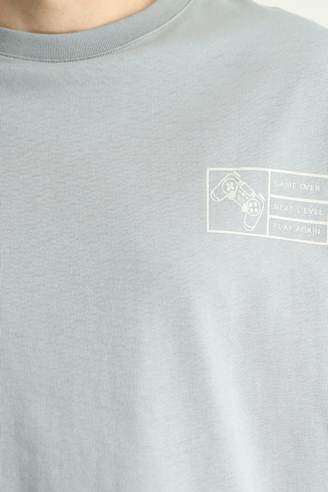 Medium Grey Crew Neck Oversize Printed Supreme Cotton T-Shirt