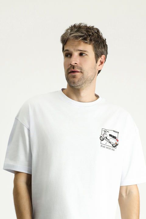 White Crew Neck Oversize Printed Supreme Cotton T-shirt