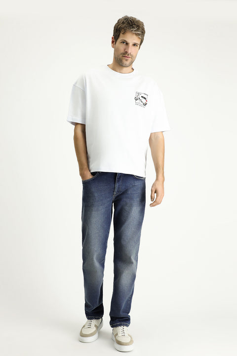 White Crew Neck Oversize Printed Supreme Cotton T-shirt