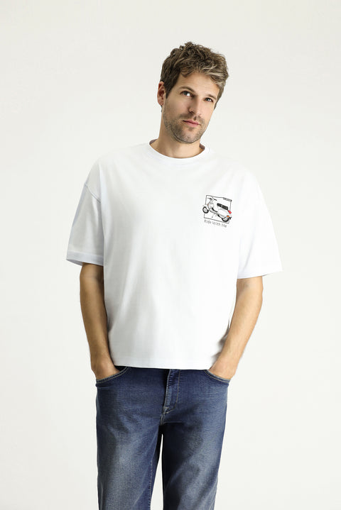 White Crew Neck Oversize Printed Supreme Cotton T-shirt