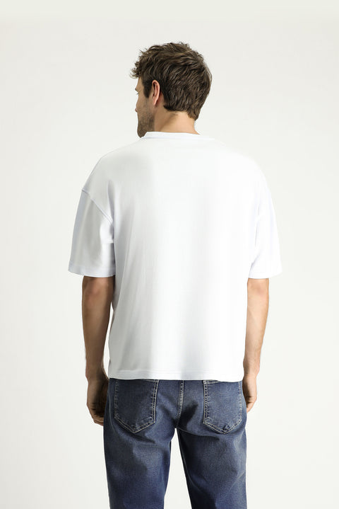 White Crew Neck Oversize Printed Supreme Cotton T-shirt