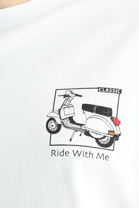 White Crew Neck Oversize Printed Supreme Cotton T-shirt