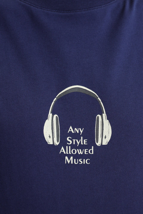 Medium Navy Crew Neck Oversize Printed Supreme Cotton T-Shirt
