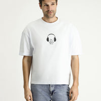 White Crew Neck Oversize Printed Supreme Cotton T-shirt
