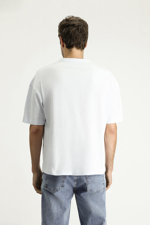 White Crew Neck Oversize Printed Supreme Cotton T-shirt