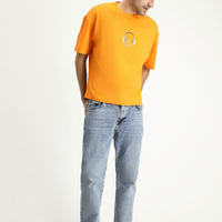 Medium Orange Crew Neck Oversize Printed Supreme Cotton T-Shirt