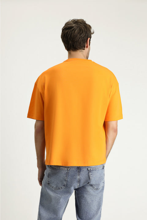 Medium Orange Crew Neck Oversize Printed Supreme Cotton T-Shirt