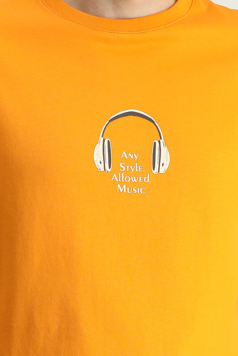 Medium Orange Crew Neck Oversize Printed Supreme Cotton T-Shirt
