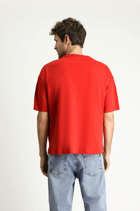 Flag Red Crew Neck Oversize Printed Supreme Cotton T-Shirt
