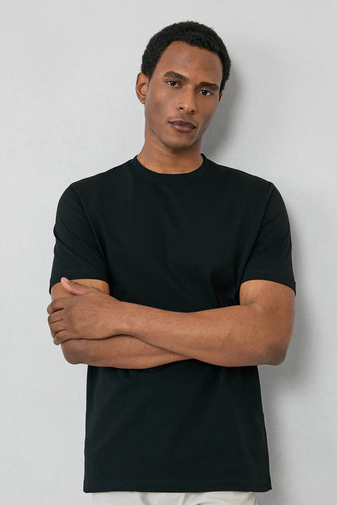 Black Crew Neck Slim Fit 100% Cotton T-shirt