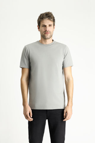  Açık Gri Melanj Bisiklet Yaka Slim Fit %100 Pamuk Tişört