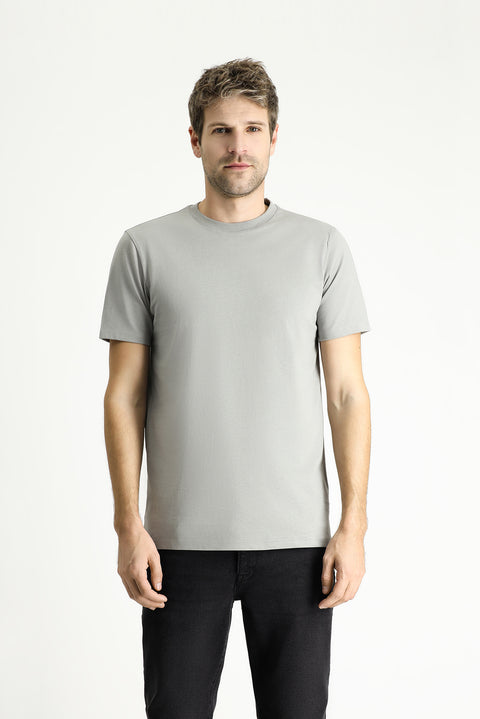 Light Grey Melange Crew Neck Slim Fit 100% Cotton T-shirt
