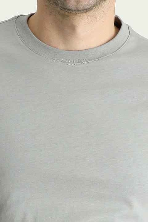 Light Grey Melange Crew Neck Slim Fit 100% Cotton T-shirt