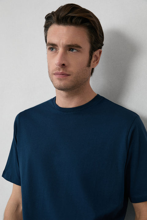 Medium Navy Crew Neck Slim Fit 100% Cotton T-shirt