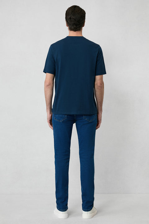 Medium Navy Crew Neck Slim Fit 100% Cotton T-shirt
