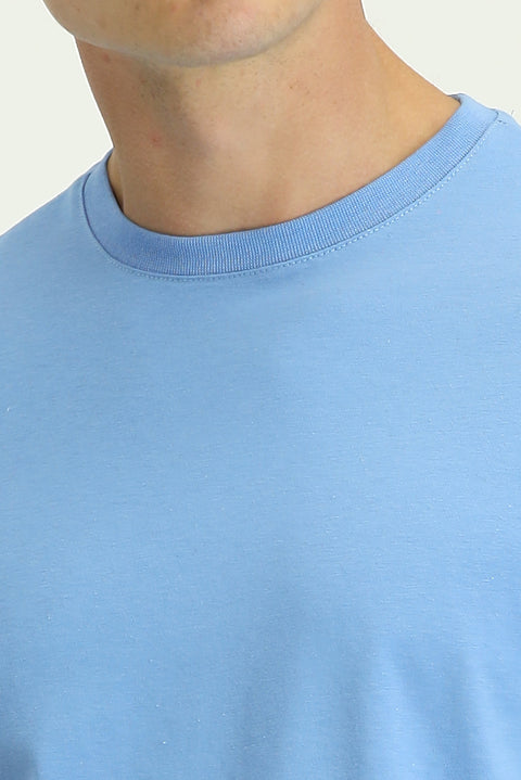 Blue Crew Neck Slim Fit 100% Cotton T-shirt