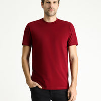 Açık Bordo Bisiklet Yaka Slim Fit %100 Pamuk Tişört
