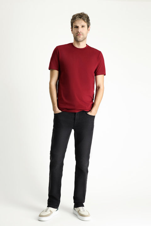 Açık Bordo Bisiklet Yaka Slim Fit %100 Pamuk Tişört