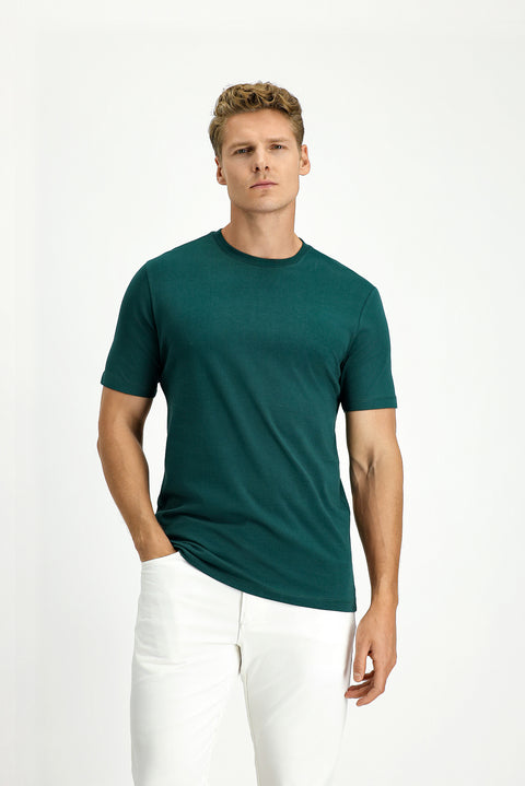 Dark Green Crew Neck Slim Fit 100% Cotton T-shirt