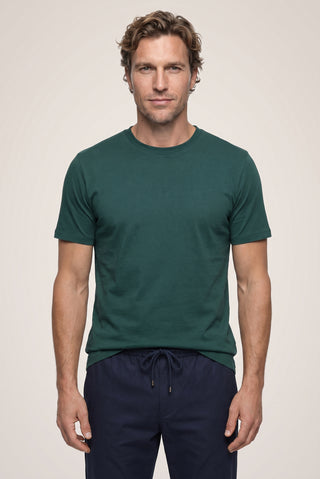  Koyu Yeşil Bisiklet Yaka Slim Fit %100 Pamuk Tişört