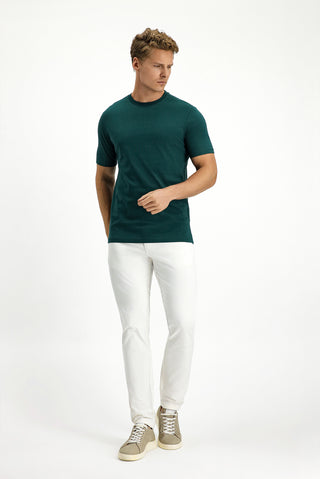  Koyu Yeşil Bisiklet Yaka Slim Fit %100 Pamuk Tişört