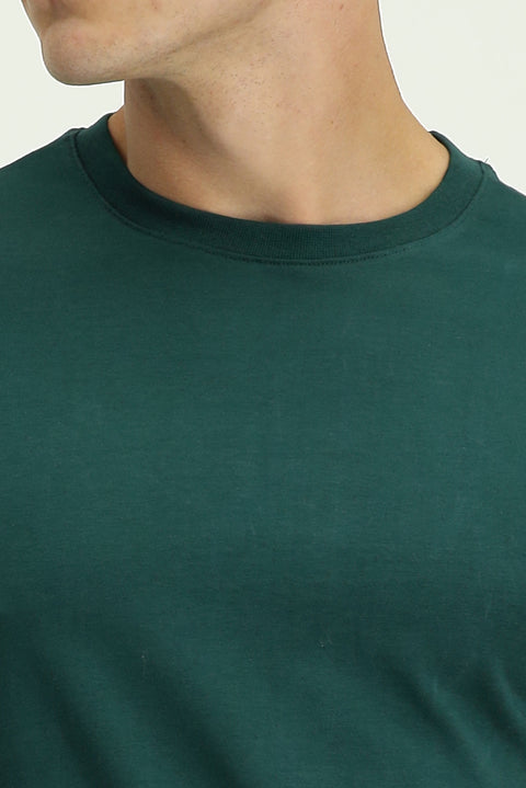 Dark Green Crew Neck Slim Fit 100% Cotton T-shirt