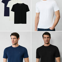 White-Black-Navy Crew Neck Slim Fit Cotton 3-Pack T-Shirt Set