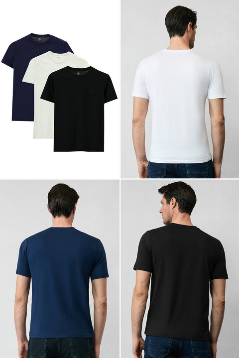 White-Black-Navy Crew Neck Slim Fit Cotton 3-Pack T-Shirt Set