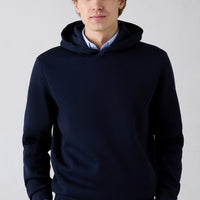 Medium Navy Blue Hooded Regular Fit Cotton Sweatshirt