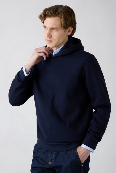 Medium Navy Blue Hooded Regular Fit Cotton Sweatshirt