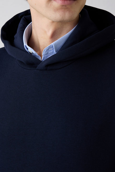 Medium Navy Blue Hooded Regular Fit Cotton Sweatshirt
