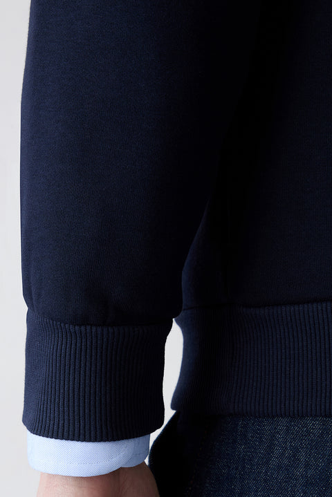 Medium Navy Blue Hooded Regular Fit Cotton Sweatshirt