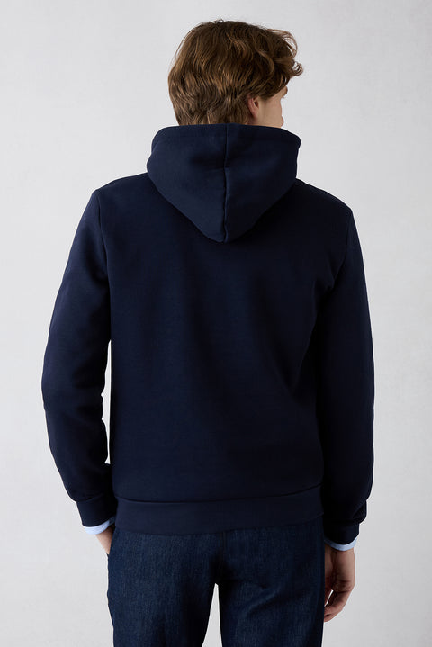 Medium Navy Blue Hooded Regular Fit Cotton Sweatshirt