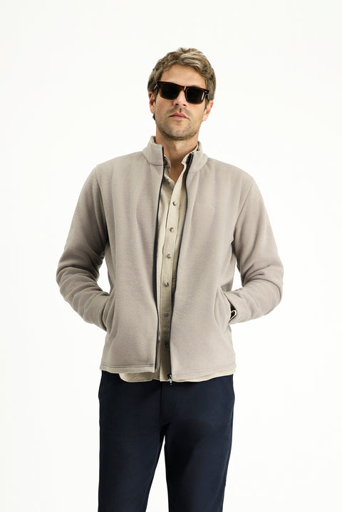 Medium Grey Stand-Up Collar Full Zip Cold-Resistant, Non-Pilling Fleece Sweatshirt with Pockets