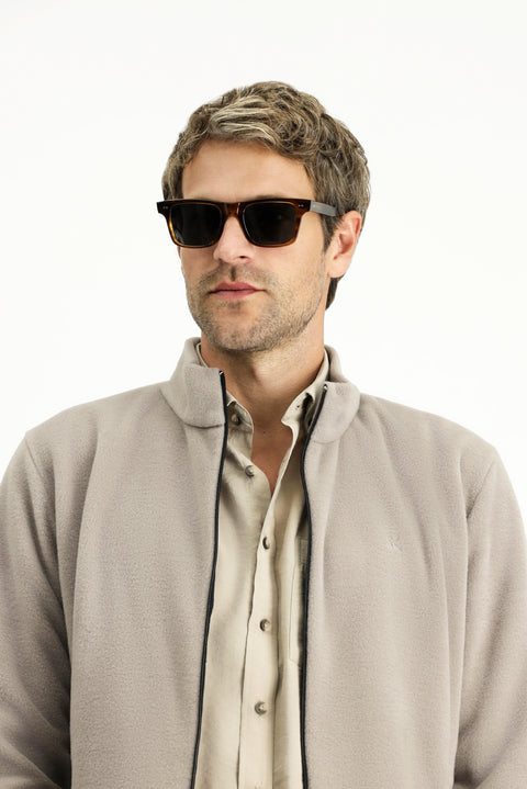 Medium Grey Stand-Up Collar Full Zip Cold-Resistant, Non-Pilling Fleece Sweatshirt with Pockets