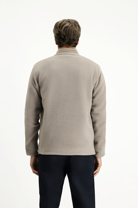 Medium Grey Stand-Up Collar Full Zip Cold-Resistant, Non-Pilling Fleece Sweatshirt with Pockets