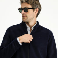 Dark Navy Stand-Up Collar Full-Zip Cold-Resistant, Non-Pilling Fleece Sweatshirt with Pockets