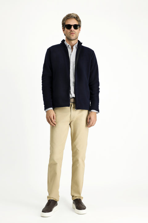 Dark Navy Stand-Up Collar Full-Zip Cold-Resistant, Non-Pilling Fleece Sweatshirt with Pockets