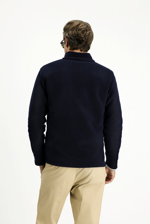 Dark Navy Stand-Up Collar Full-Zip Cold-Resistant, Non-Pilling Fleece Sweatshirt with Pockets