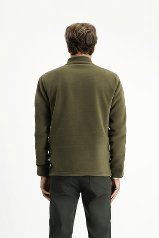  Orta Haki Dik Yaka Tam Fermuarlı Soğuk Geçirmez Tüylenme Yapmayan Cepli Polar Sweatshirt