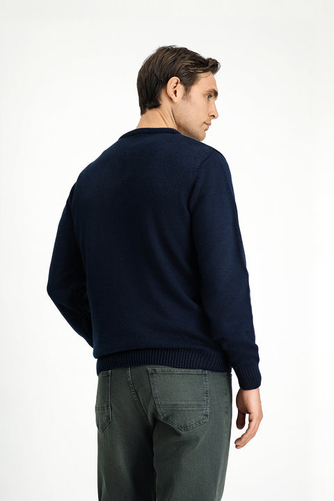 Dark Navy V-Neck Regular Fit Knitted Sweater