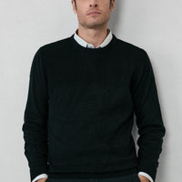 Black Crew Neck Regular Fit Patterned Knit Sweater