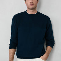 Dark Navy Crew Neck Regular Fit Patterned Knit Sweater