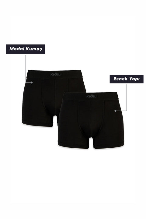 Siyah 2'li Modal Karışımlı Boxer Seti