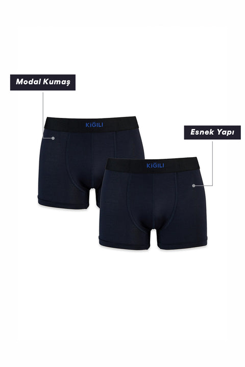 Koyu Lacivert 2'li Modal Karışımlı Boxer Seti