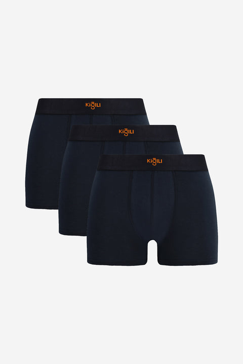 Navy Blue 3-Pack Cotton Lycra Comfortable Flexible Boxer Set