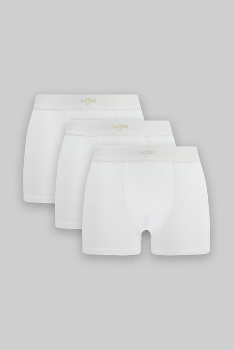 White 3-Pack Cotton Lycra Comfortable Flexible Boxer Shorts Set