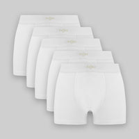 Beyaz Premium 5'li Pamuklu Likralı Rahat Esnek Boxer Seti (Damat Bohçası - Çeyiz Seti)