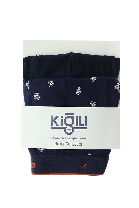 Dark Navy Blue 2-Piece Patterned Boxer Set